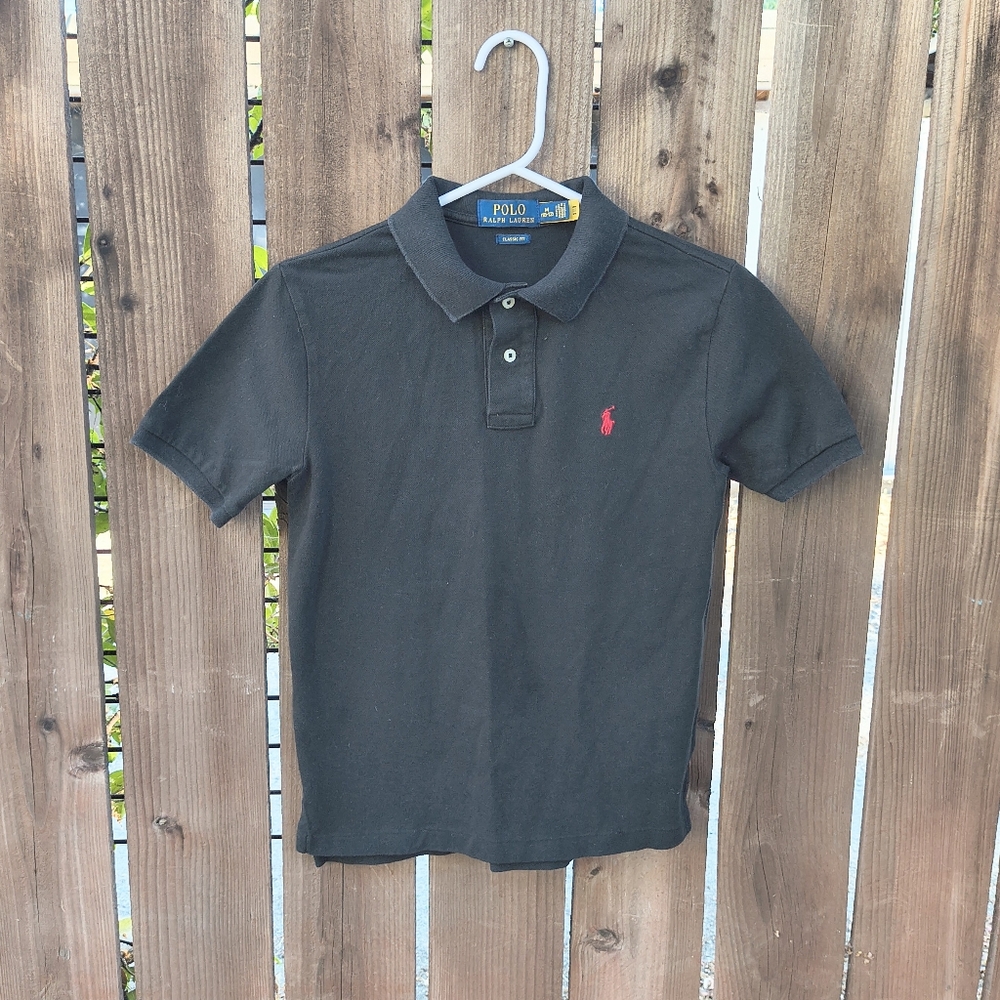 RALPH LAUREN | Kids Black Polo Shirt w/ Classic Red Logo M 10/12